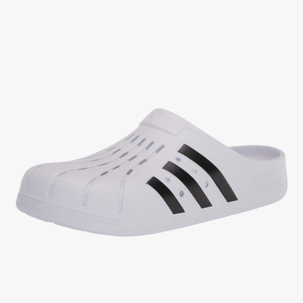 Adidas ADILETTE White Black Clogs Slides Sandals Shoes Size 7 Men 8 Women EUC - Picture 3 of 15